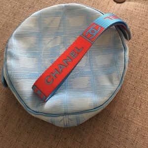 Chanel canvas wristlet makeup bag